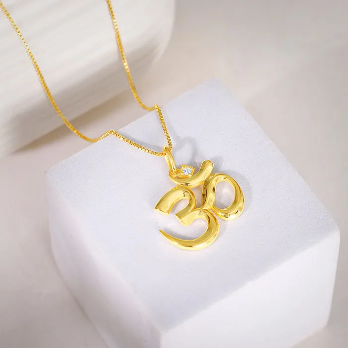 Golden Classic Om Pendant With Box Chain For Him Giva