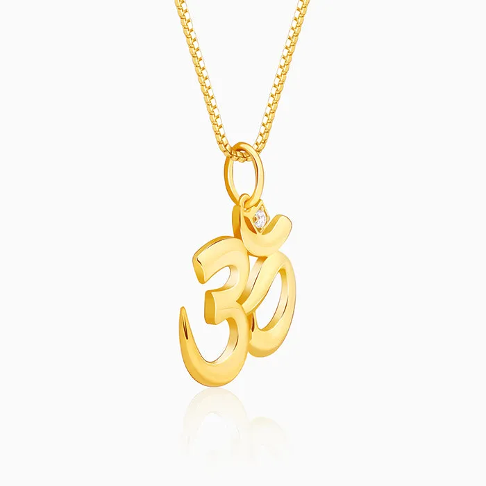 Golden Classic Om Pendant With Box Chain For Him Giva