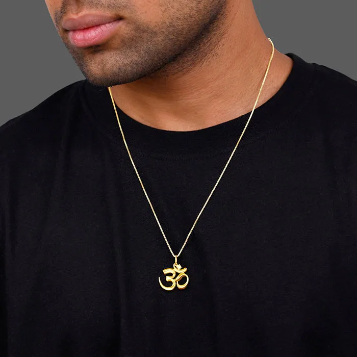 Golden Classic Om Pendant With Box Chain For Him Giva