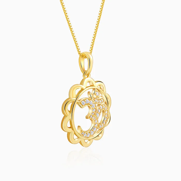 Golden Om Pendant With Box Chain For Him Giva