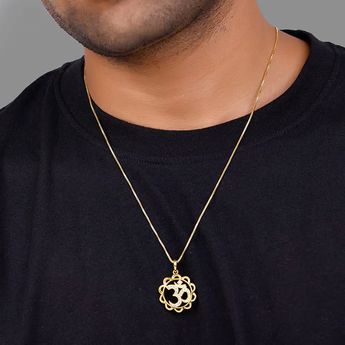 Golden Om Pendant With Box Chain For Him Giva