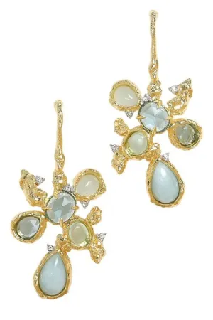 Golden Pebble Drop Earrings - Aquamarine