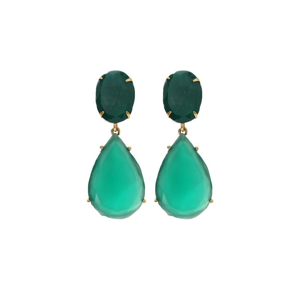 Green Onyx Drop Clip Earrings