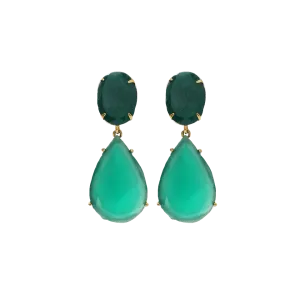 Green Onyx Drop Clip Earrings