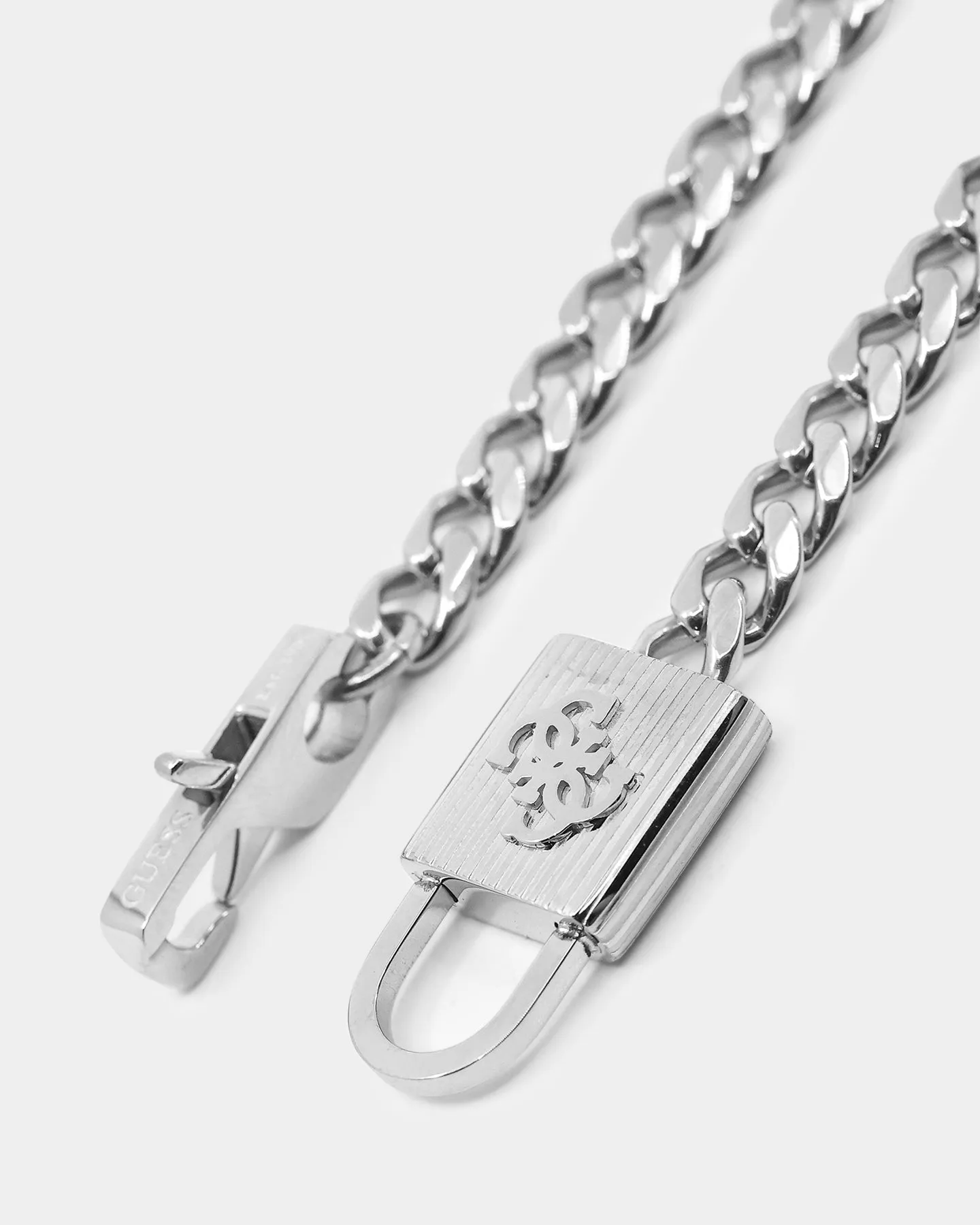 Guess Mainline Lock N' Roll 14mm Curb Chain Bracelet Steel
