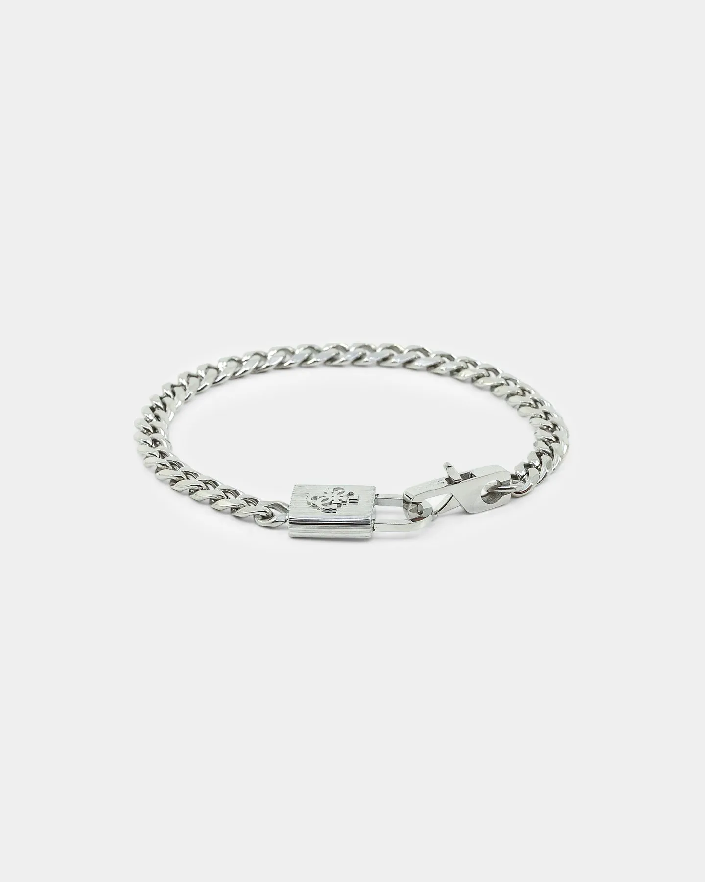 Guess Mainline Lock N' Roll 14mm Curb Chain Bracelet Steel