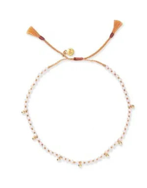 Handmade Semi-Precious Knotted Bracelet with Gold Balls ~ Moon