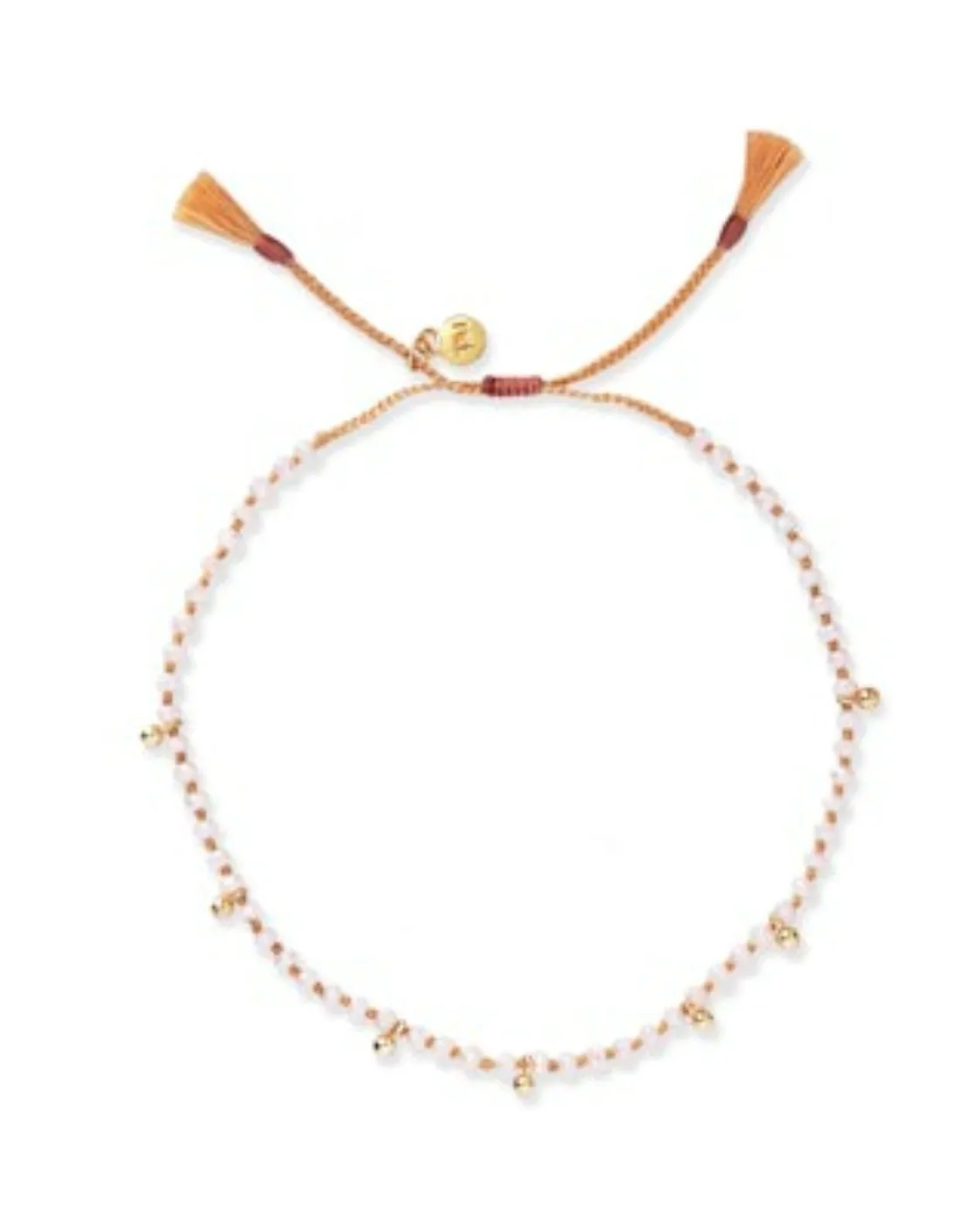Handmade Semi-Precious Knotted Bracelet with Gold Balls ~ Moon