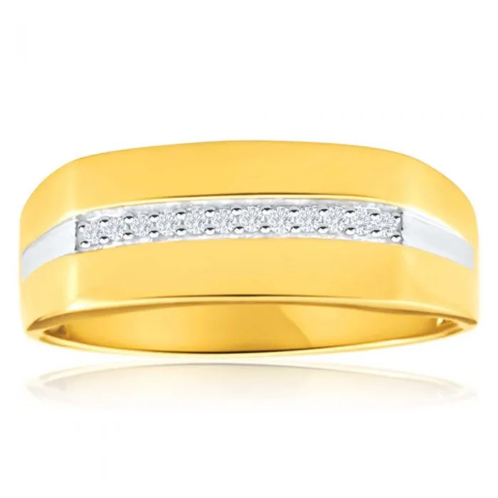 His and Hers Rings  9ct Yellow Gold Diamond Mens Ring with 10 Brilliant Diamonds Shiels