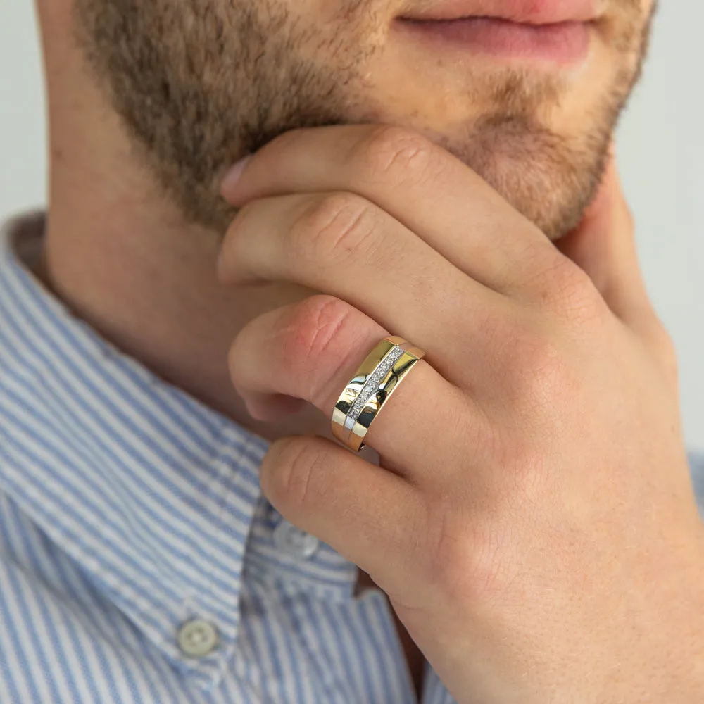 His and Hers Rings  9ct Yellow Gold Diamond Mens Ring with 10 Brilliant Diamonds Shiels