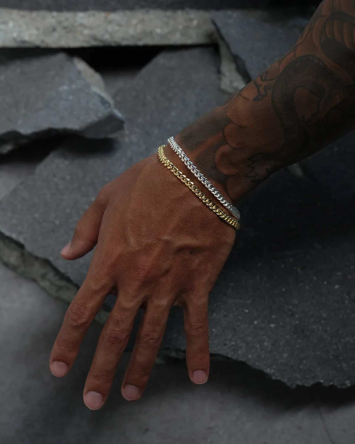 House Of Auric 5mm Cuban Bracelet Set Gold/Silver