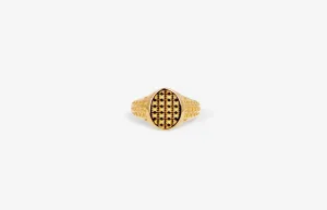 IX Mini Oval Logo Signet Gold Plated Ring