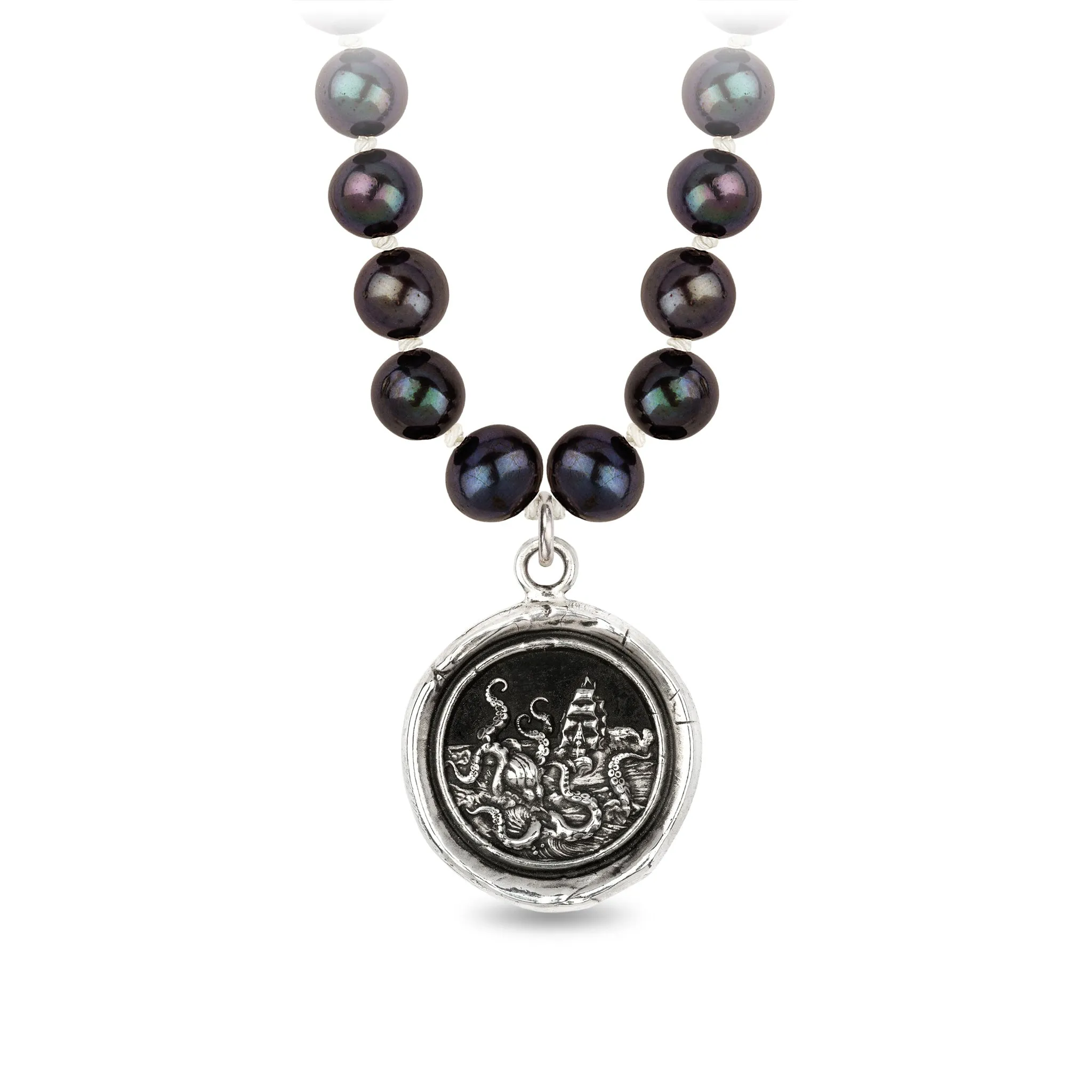 Kraken Freshwater Pearl Necklace - Peacock Black