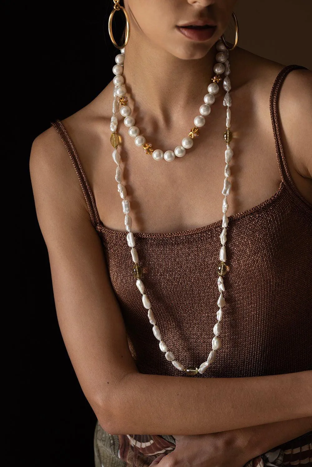 Lemon Quartz Pearl Necklace