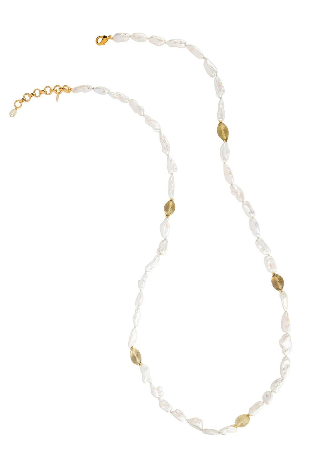 Lemon Quartz Pearl Necklace