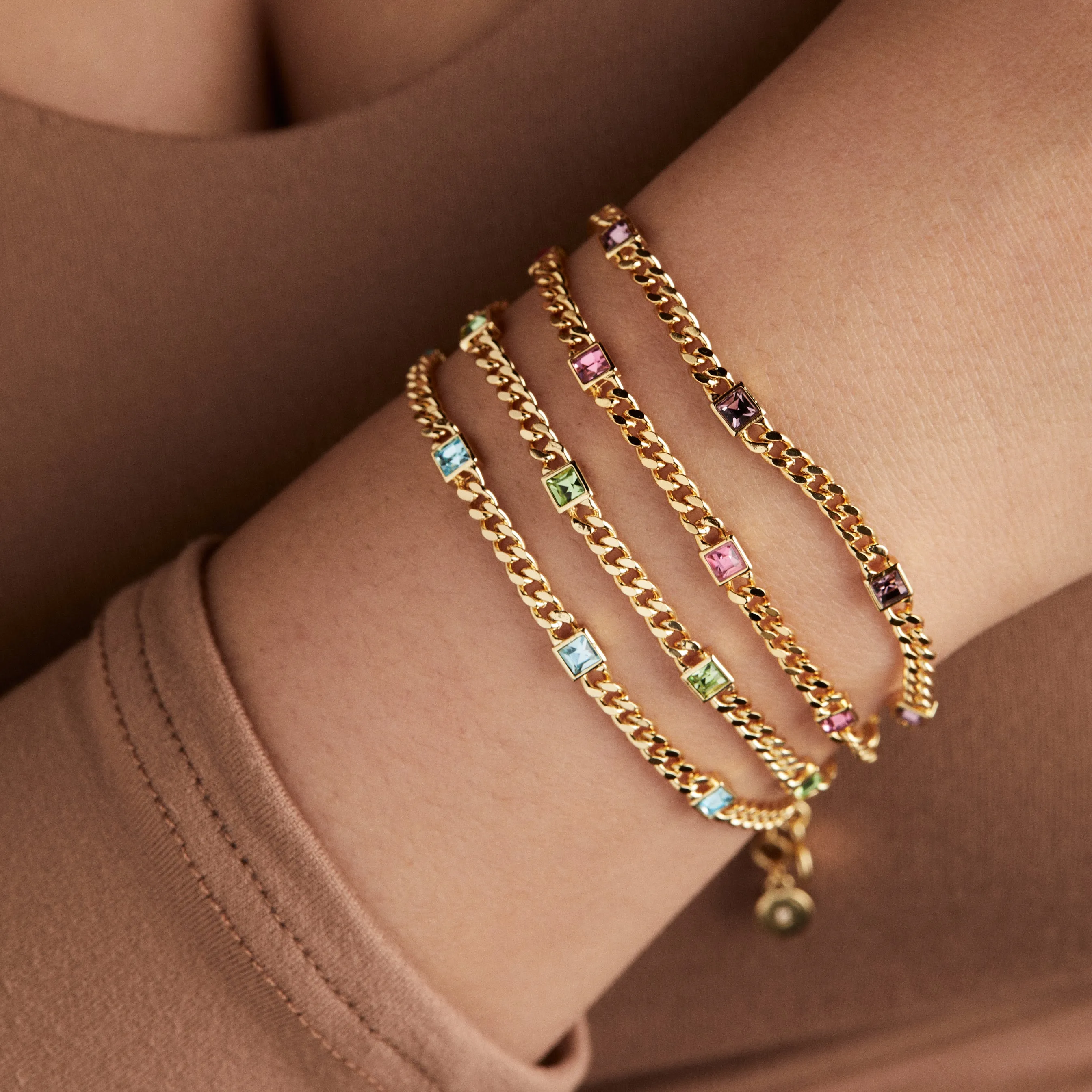 March Birthstone Aquamarine Curb Chain Bracelet