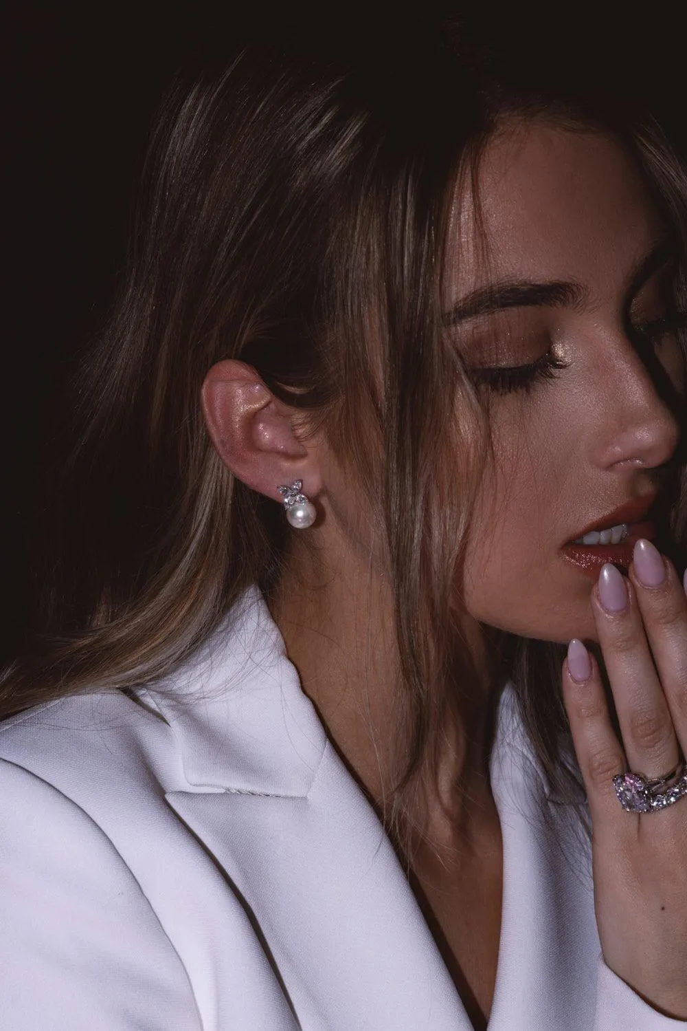 Marquise CZ Pearl Stud Earrings