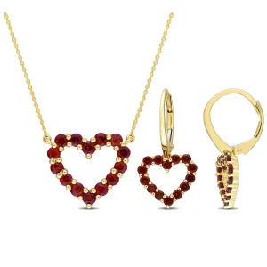Mimi & Max 2 3/8ct TGW Garnet Open Heart 2-Pc Jewelry Set 10k Yellow Gold