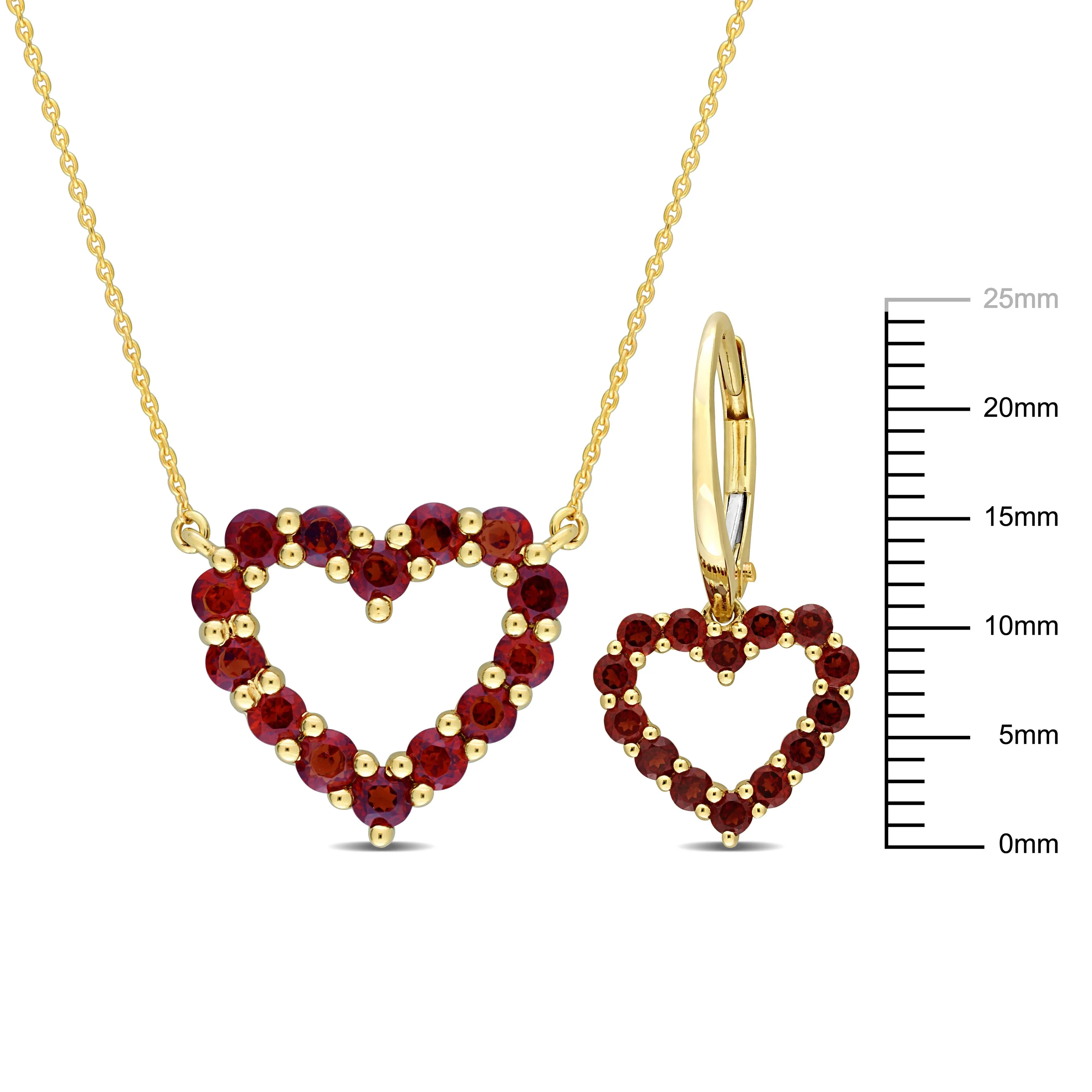 Mimi & Max 2 3/8ct TGW Garnet Open Heart 2-Pc Jewelry Set 10k Yellow Gold