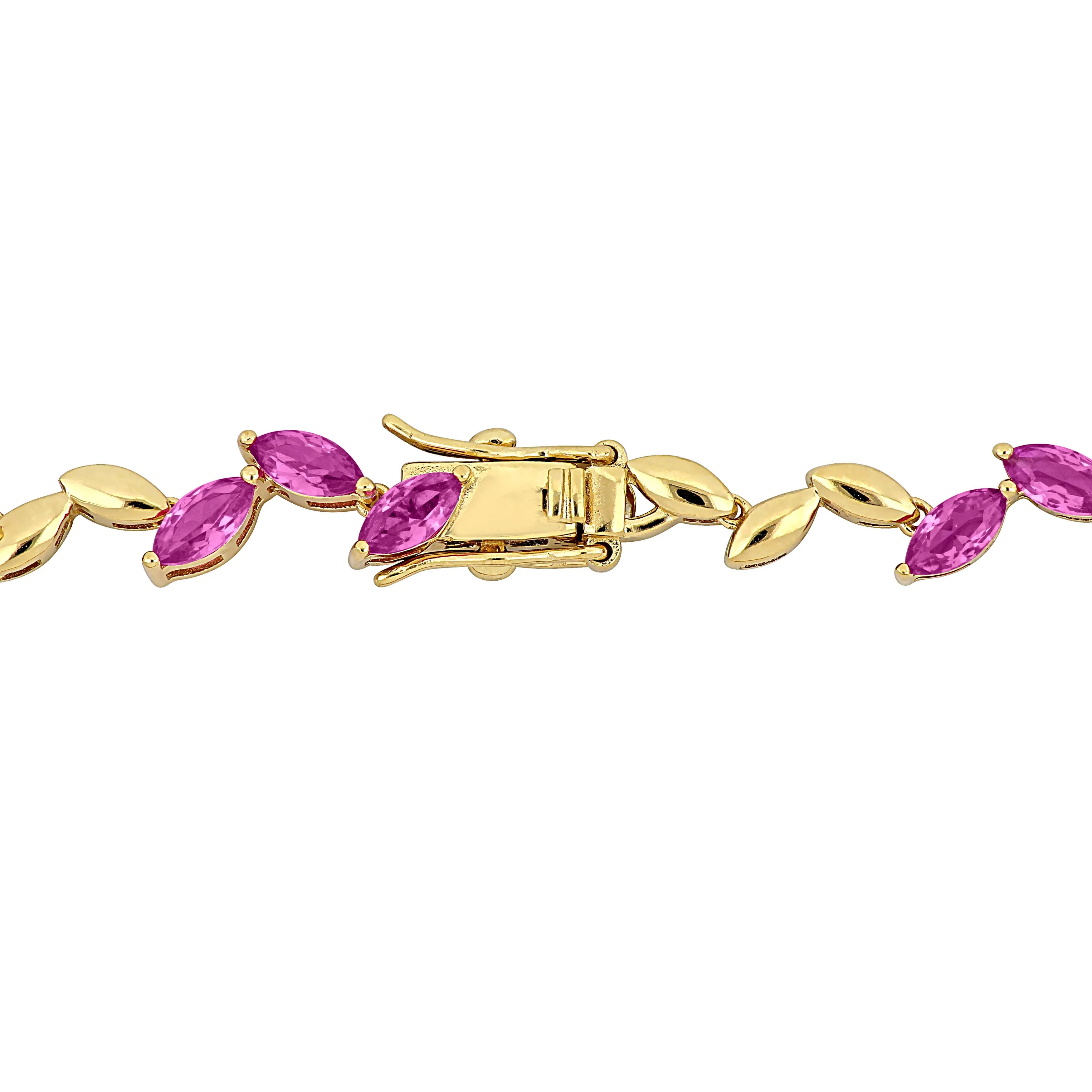 Mimi & Max 29 7/8ct TGW Created Pink Sapphire Leaf Necklace Bracelet Yellow Plated Sterling Silver