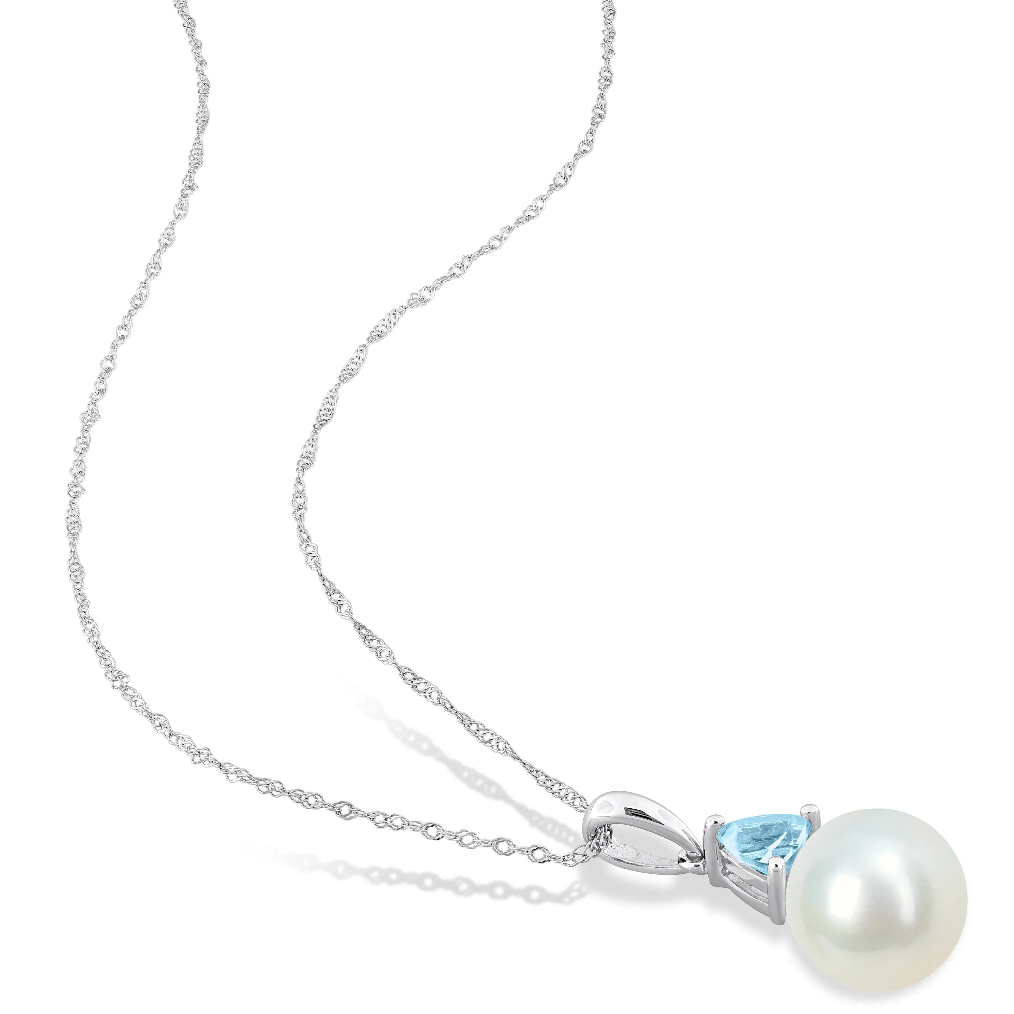 Mimi & Max 8-8.5mm Cultured Freshwater Pearl 4/5ct TGW Sky Blue Topaz Jewelry Set 10k White Gold