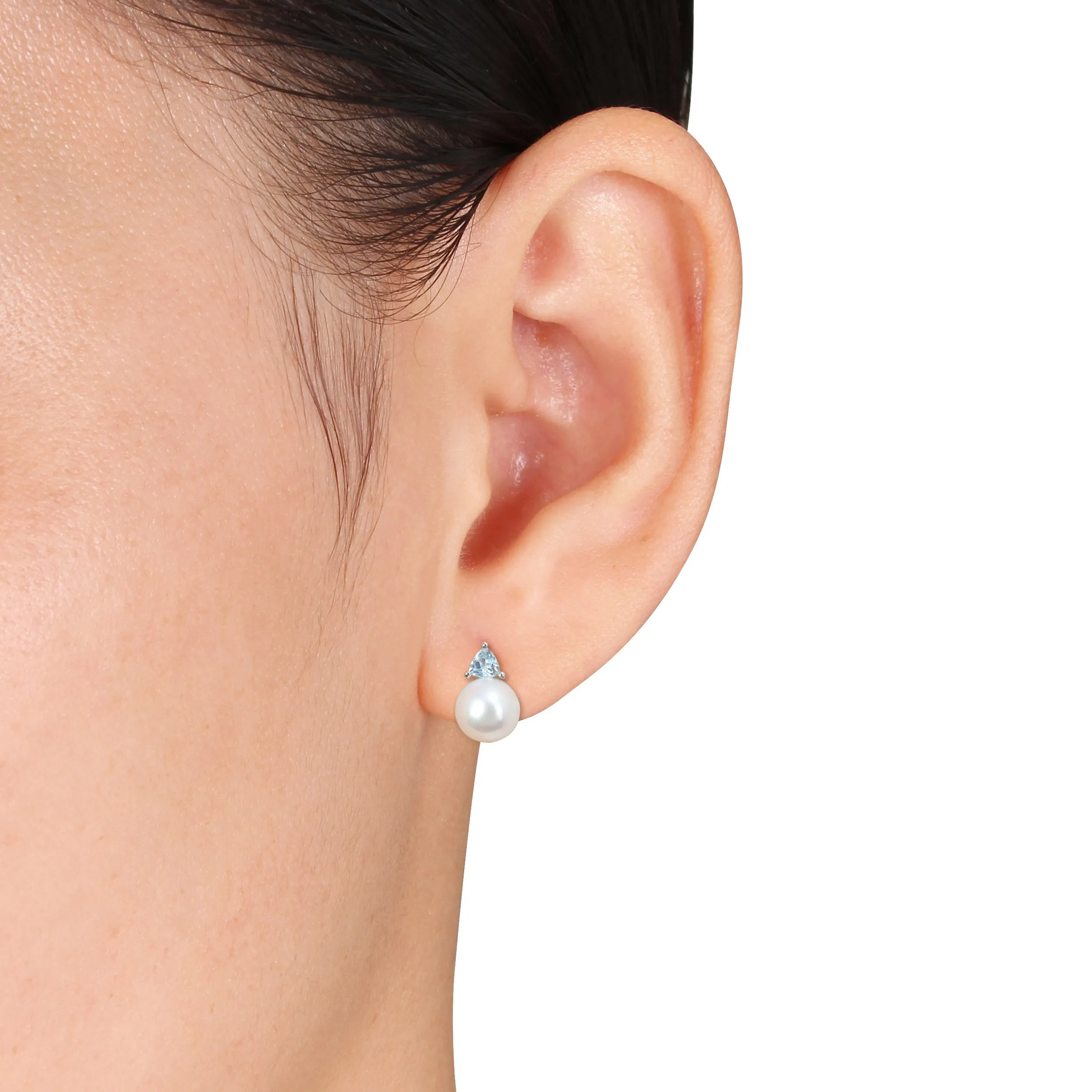 Mimi & Max 8-8.5mm Cultured Freshwater Pearl 4/5ct TGW Sky Blue Topaz Jewelry Set 10k White Gold