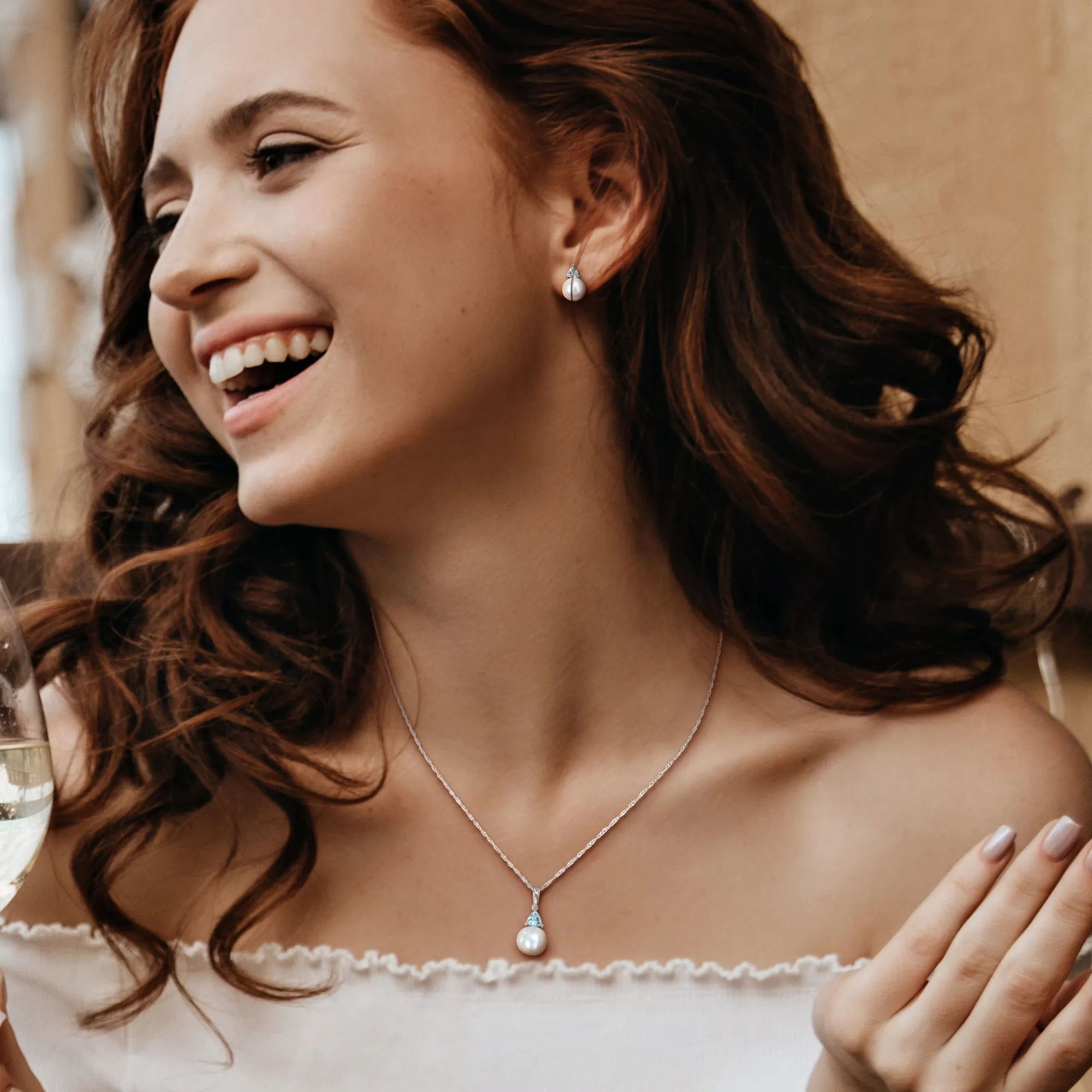 Mimi & Max 8-8.5mm Cultured Freshwater Pearl 4/5ct TGW Sky Blue Topaz Jewelry Set 10k White Gold