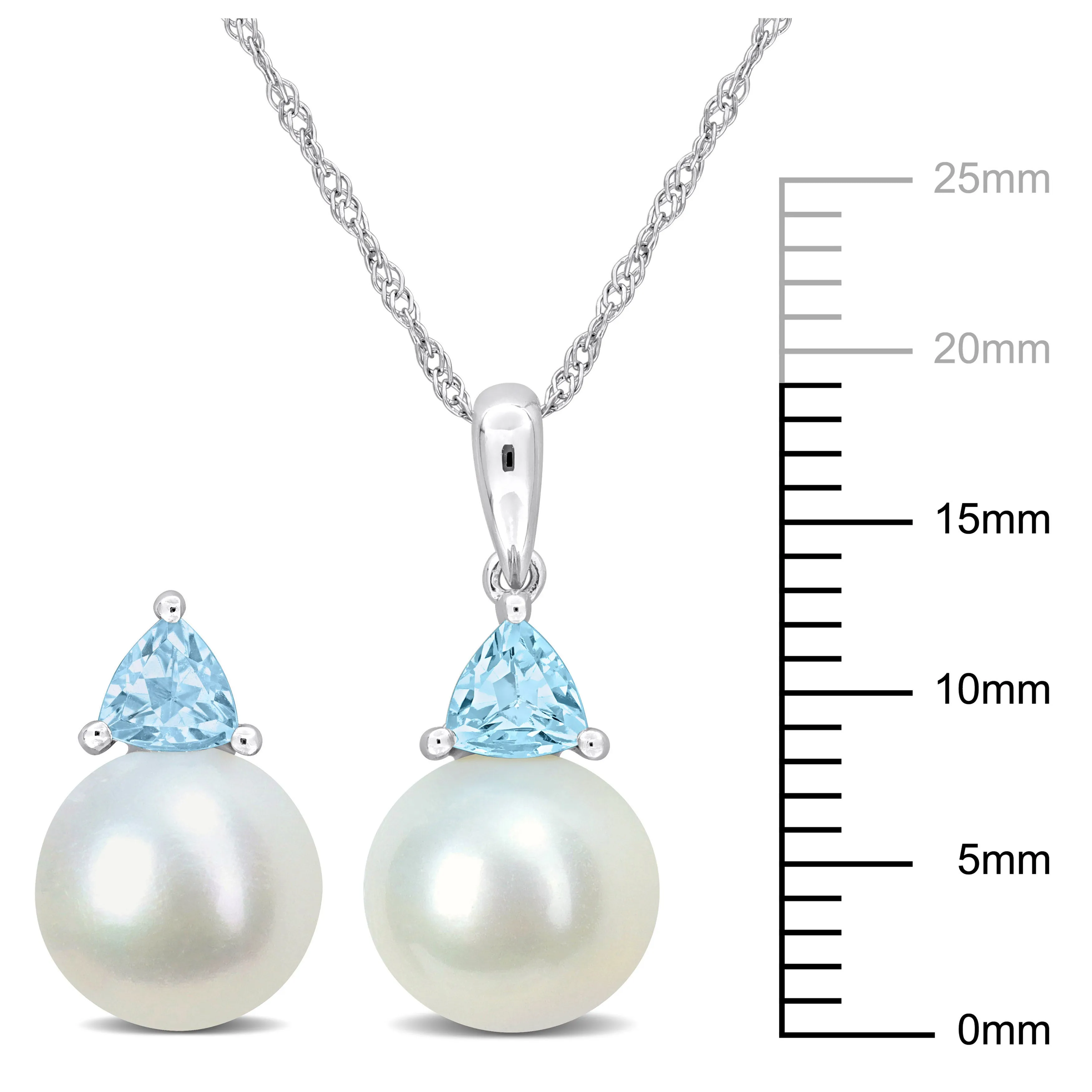 Mimi & Max 8-8.5mm Cultured Freshwater Pearl 4/5ct TGW Sky Blue Topaz Jewelry Set 10k White Gold