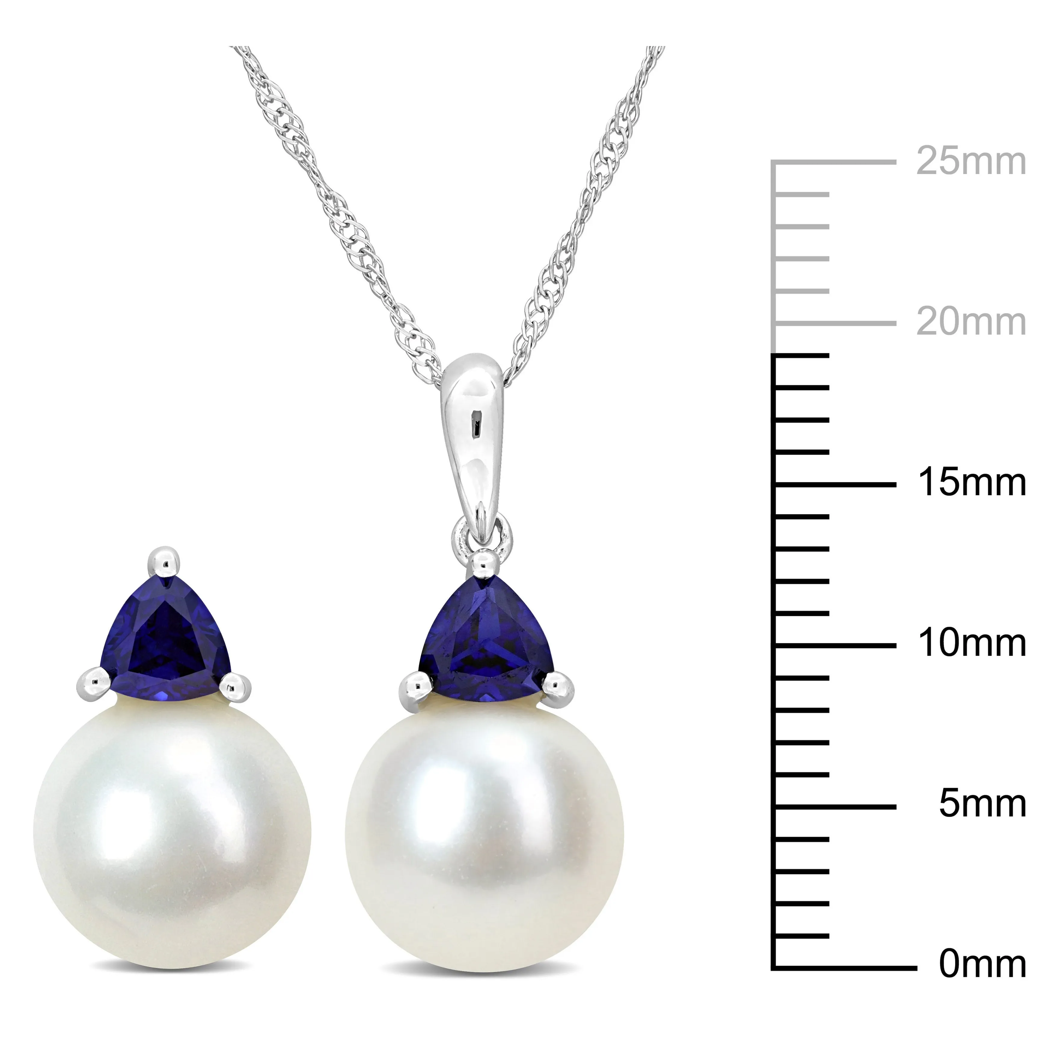 Mimi & Max Cultured Freshwater Pearl 1 1/5ct TGW Created Blue Sapphire Jewelry Set 10k White Gold