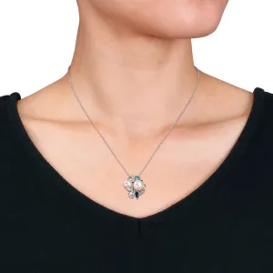 Mimi & Max Cultured Freshwater Pearl 6 2/5ct TGW Created White Sapphire Blue Topaz Jewelry Set Sterling Silver