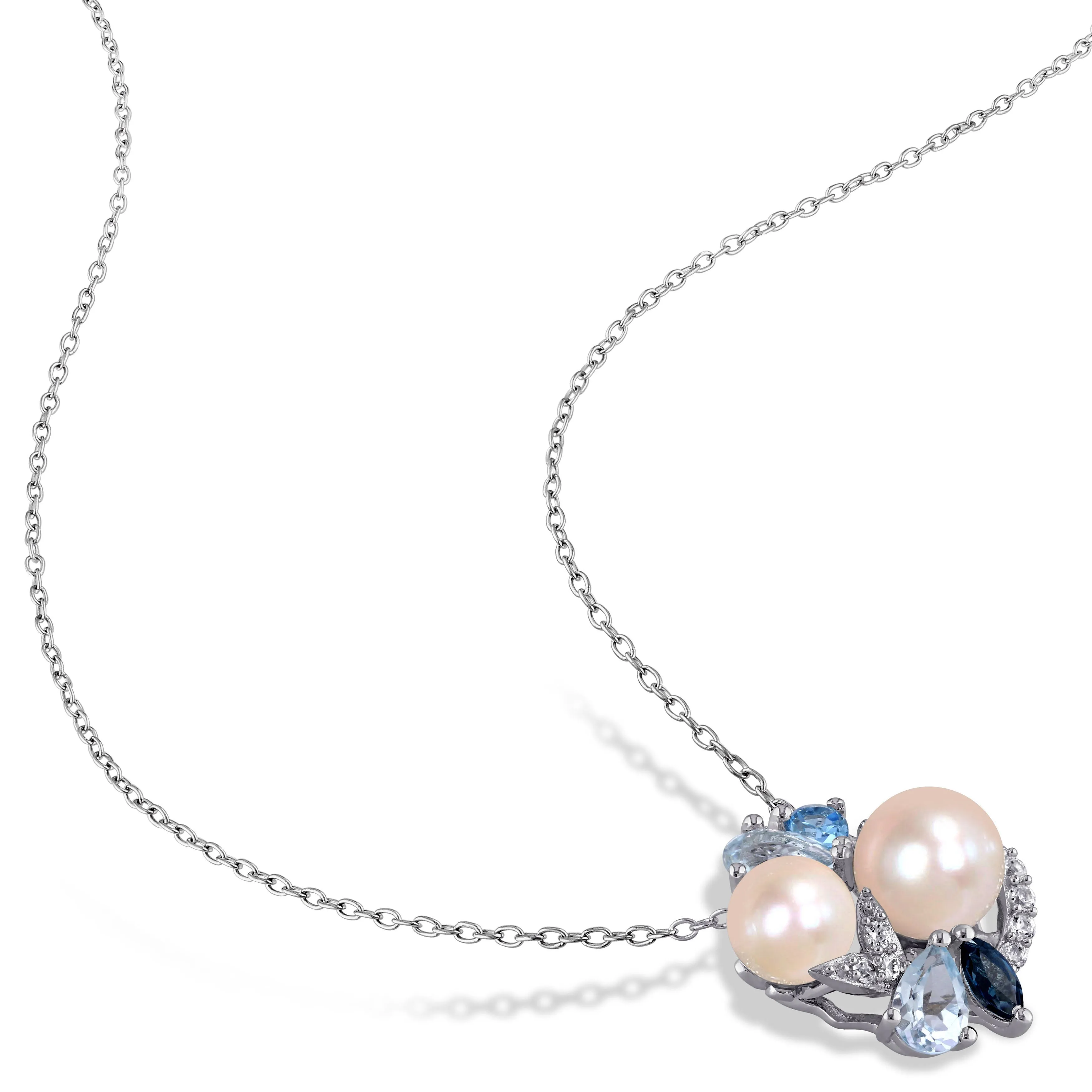 Mimi & Max Cultured Freshwater Pearl 6 2/5ct TGW Created White Sapphire Blue Topaz Jewelry Set Sterling Silver