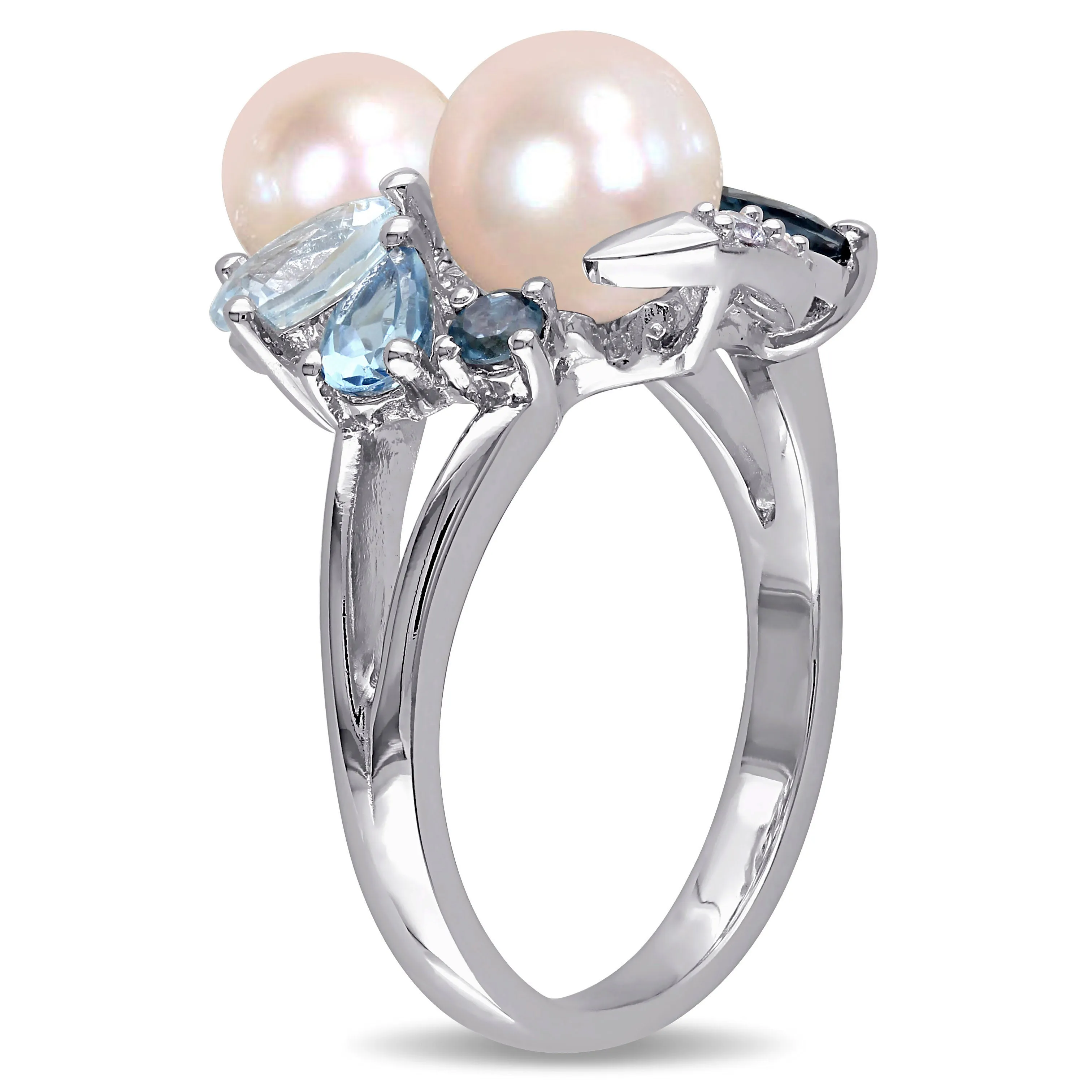 Mimi & Max Cultured Freshwater Pearl 6 2/5ct TGW Created White Sapphire Blue Topaz Jewelry Set Sterling Silver