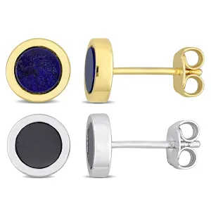 Mimi & Max Men's 1 1/4ct TGW Round Hematite Lapis Stud Earrings 2-Piece Set Yellow White Sterling Silver
