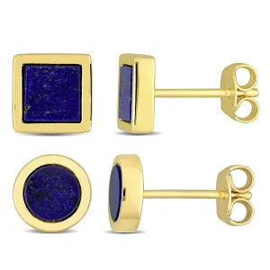 Mimi & Max Men's 1 5/8ct TGW Square Round Lapis Stud Earrings 2-Piece Set Yellow Plated Sterling Silver