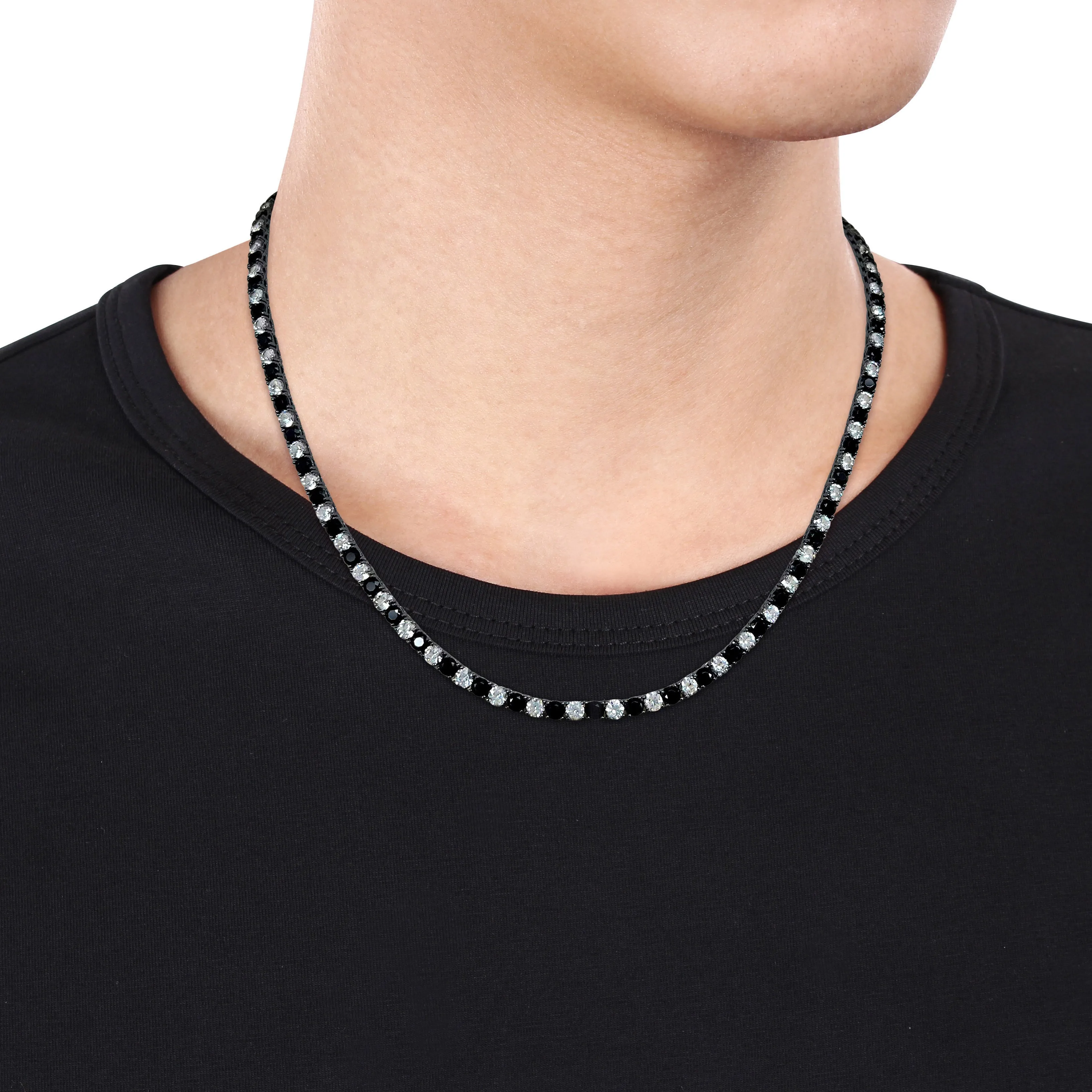 Mimi & Max Men's 57 1/4ct TGW Created White Black Sapphire Jewelry Set Black Rhodium Sterling Silver