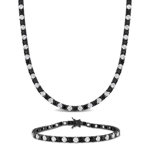 Mimi & Max Men's 57 1/4ct TGW Created White Black Sapphire Jewelry Set Black Rhodium Sterling Silver