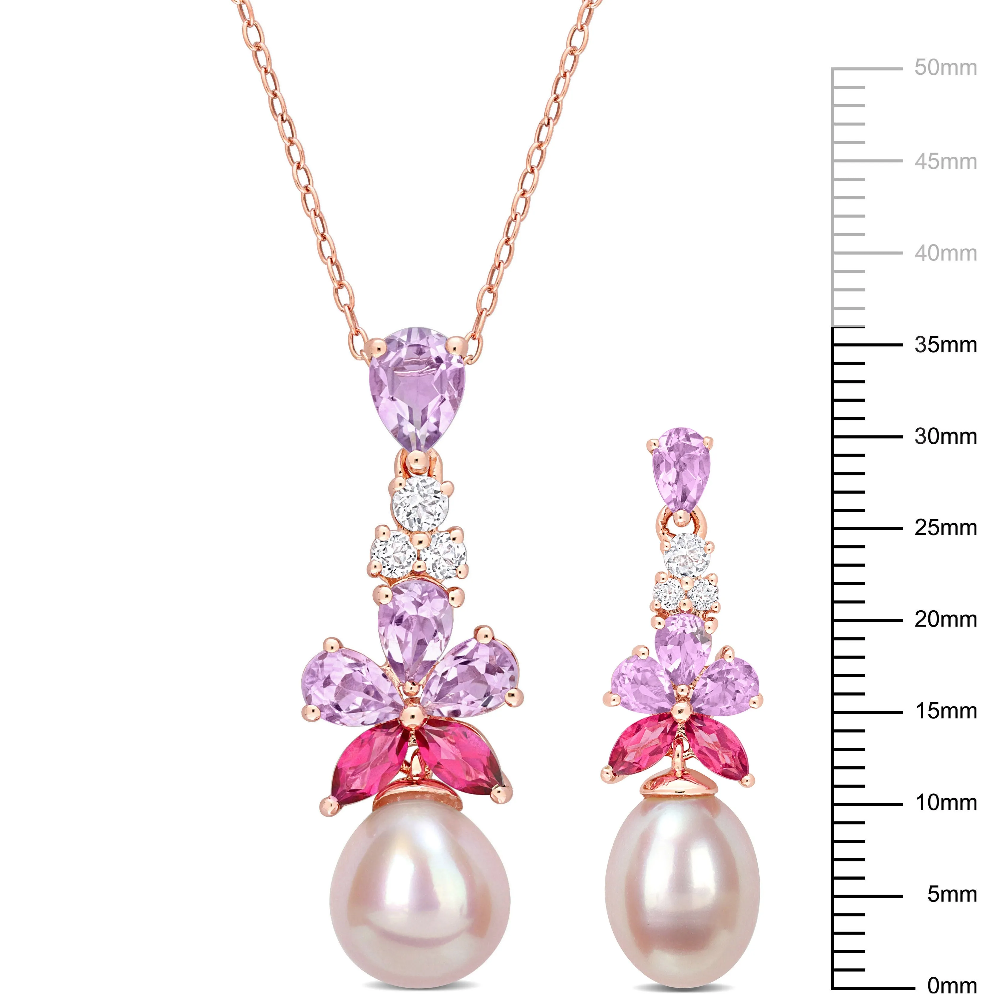 Mimi & Max Pink Cultured Freshwater Pearl 4 4/5ct TGW Rose de France Pink White Topaz Jewelry Set Rose Silver