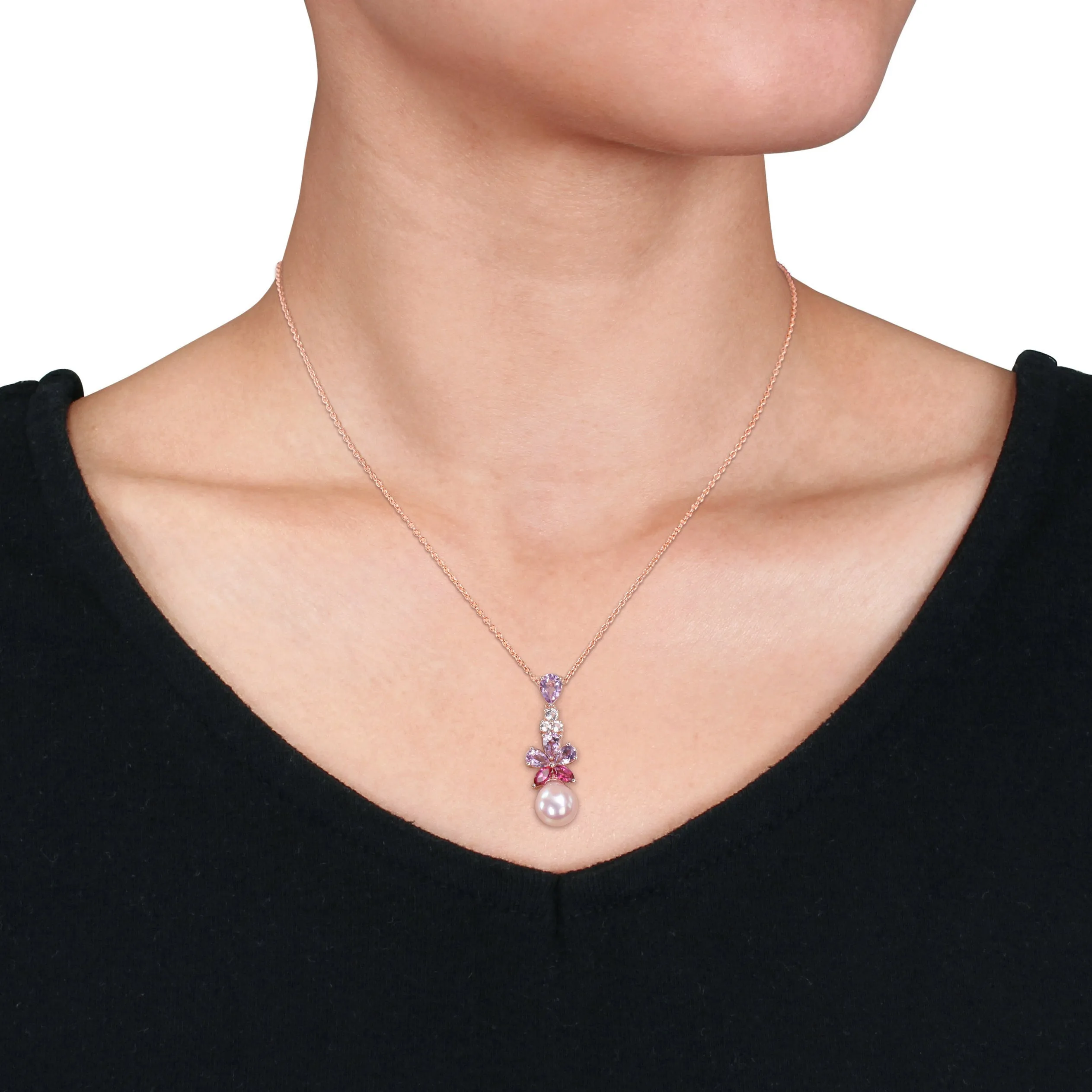 Mimi & Max Pink Cultured Freshwater Pearl 4 4/5ct TGW Rose de France Pink White Topaz Jewelry Set Rose Silver