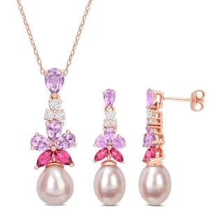 Mimi & Max Pink Cultured Freshwater Pearl 4 4/5ct TGW Rose de France Pink White Topaz Jewelry Set Rose Silver