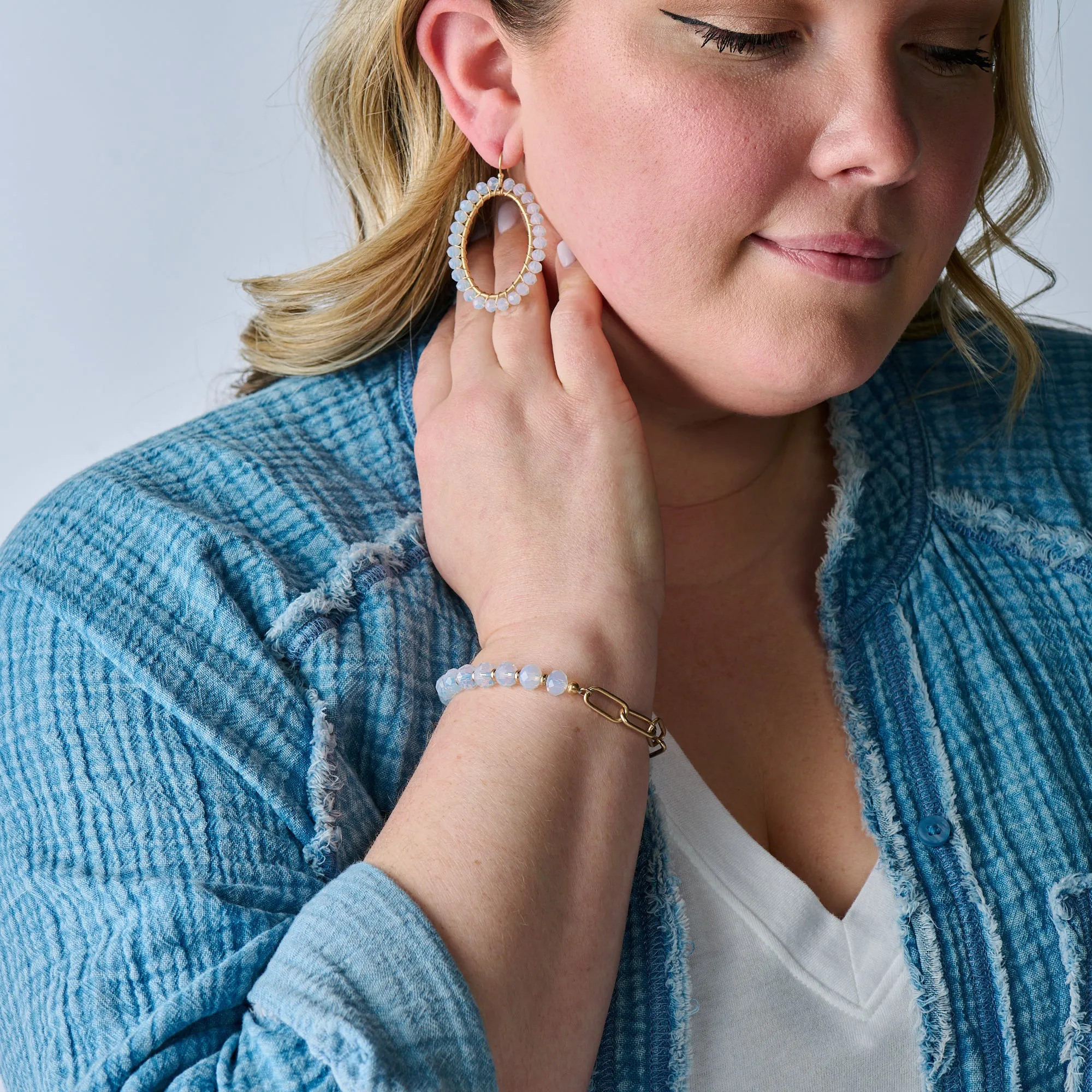 Moonstone Beaded and Chain Stretch Bracelet