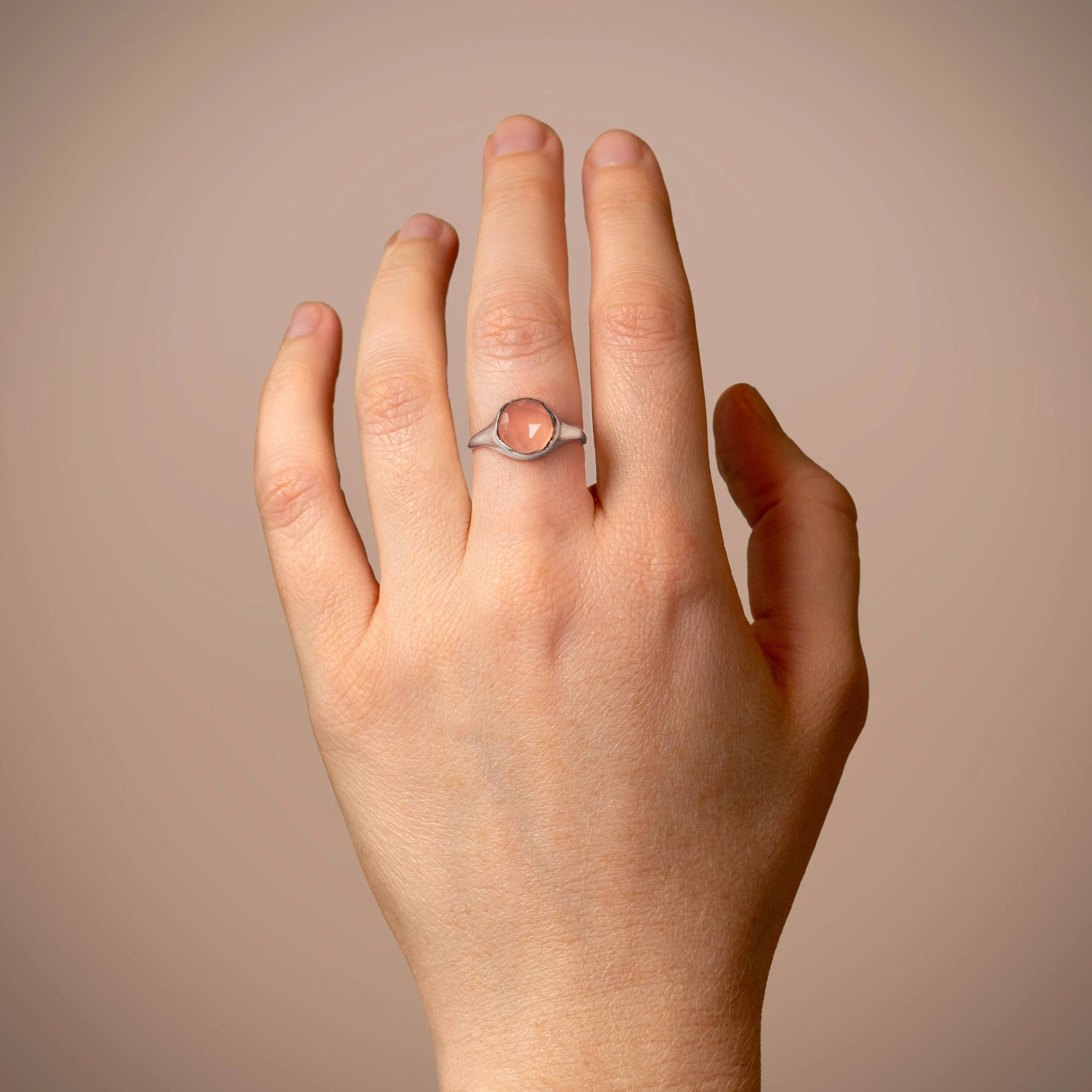 Moonstone Large Faceted Stone Set Signet Ring