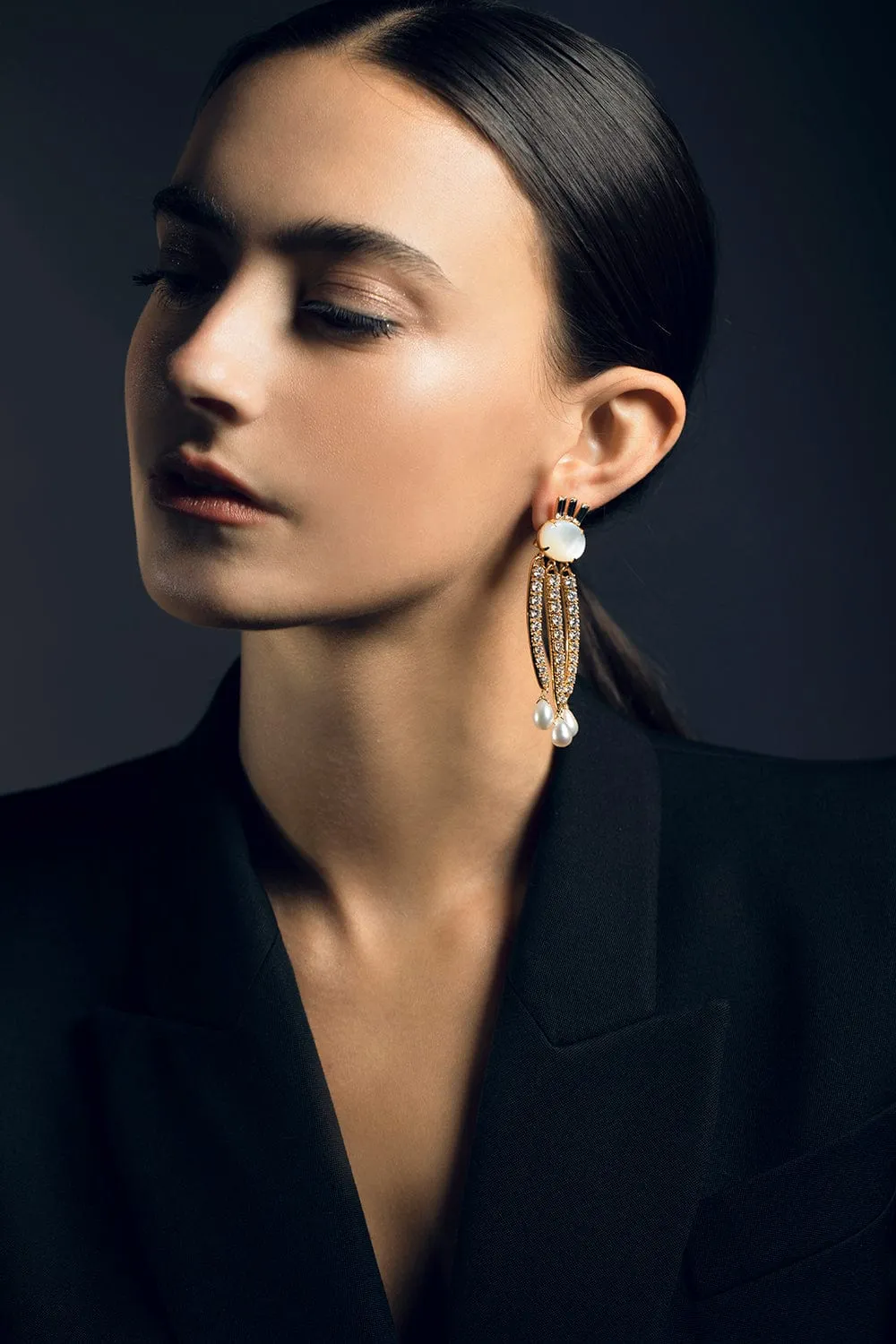 Mother of Pearl and CZ Tassel Earrings