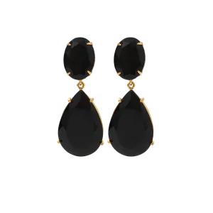 Onyx Pear Drop Clip Earrings