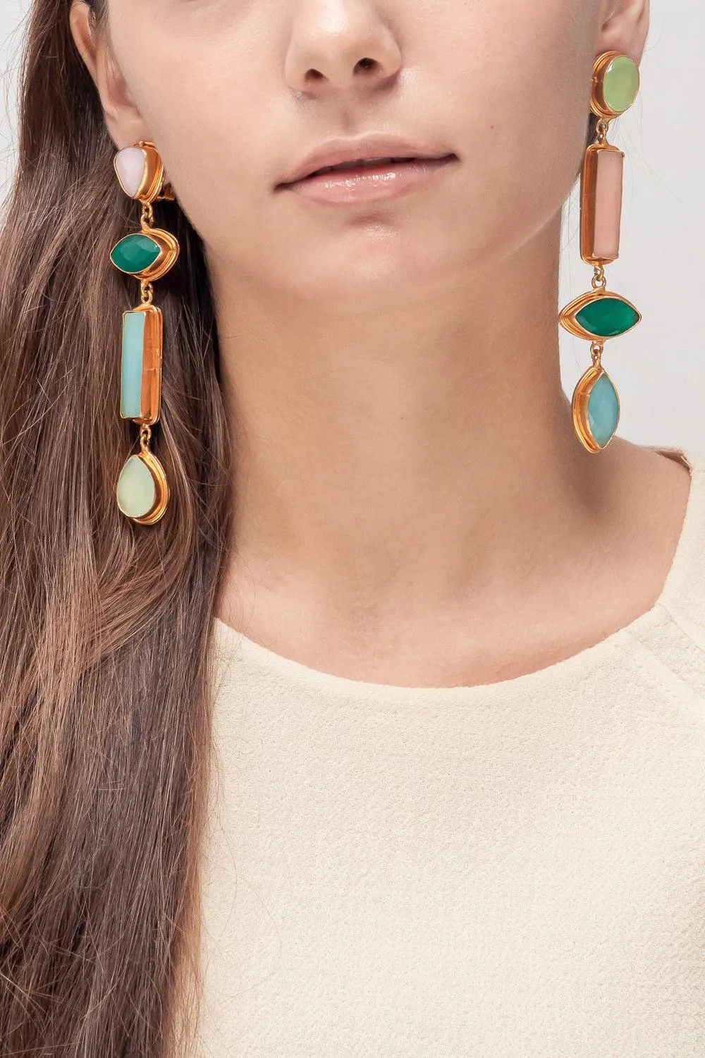 Onyx Quartz Cascade Drop Earrings
