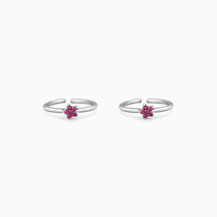 Oxidised Silver Pink Floral Toe Rings Giva