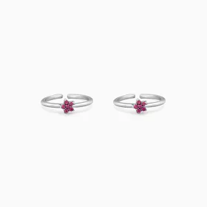 Oxidised Silver Pink Floral Toe Rings Giva