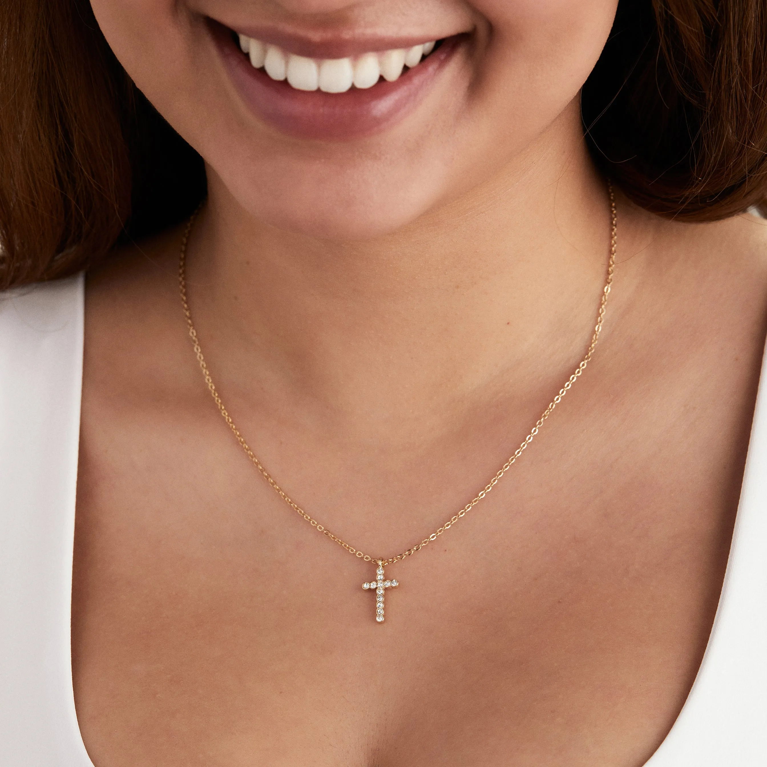 Pav Cross Necklace, Adjustable