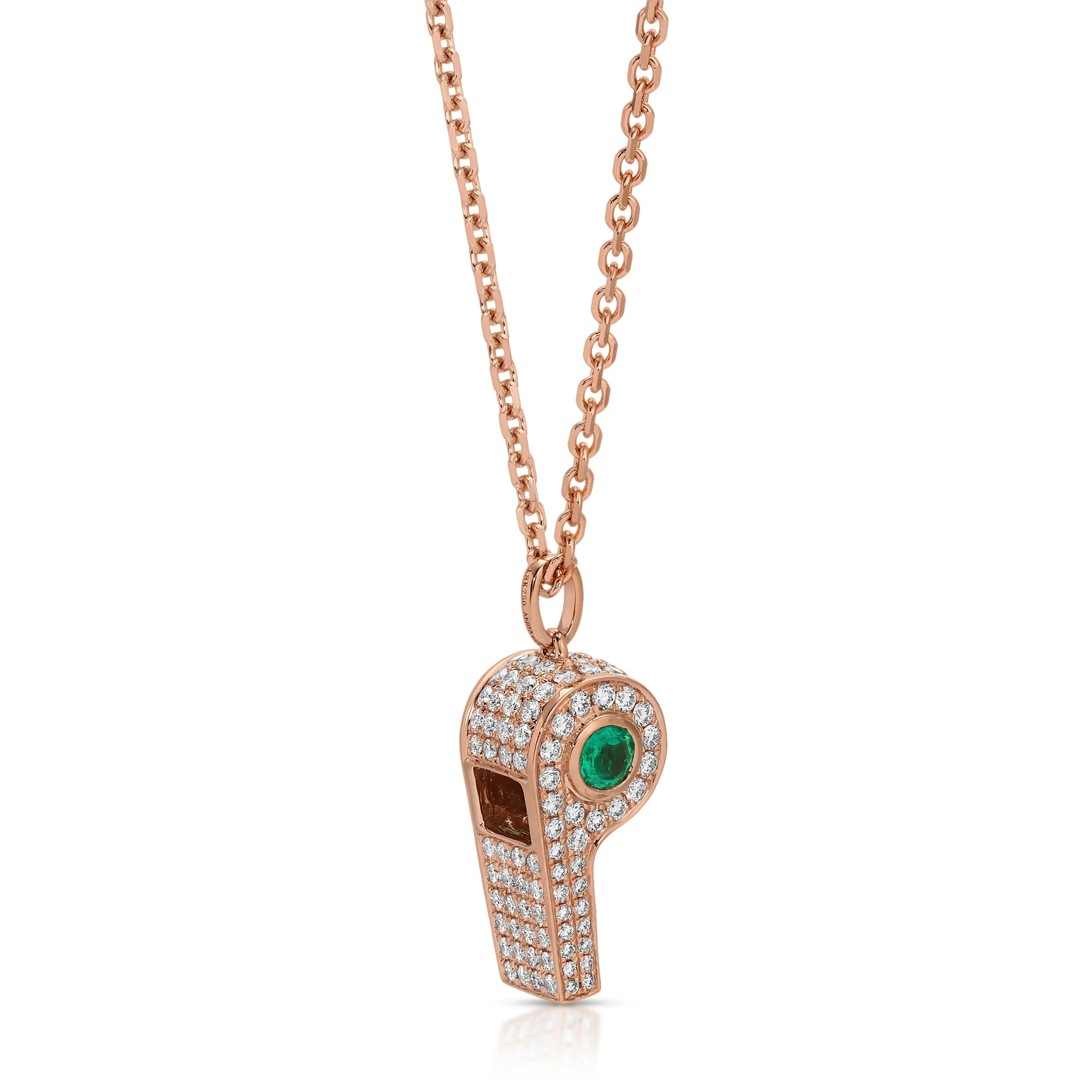 PAVE DIAMOND BABY WHISTLE WITH ROUND COLOMBIAN EMERALD Anita Ko