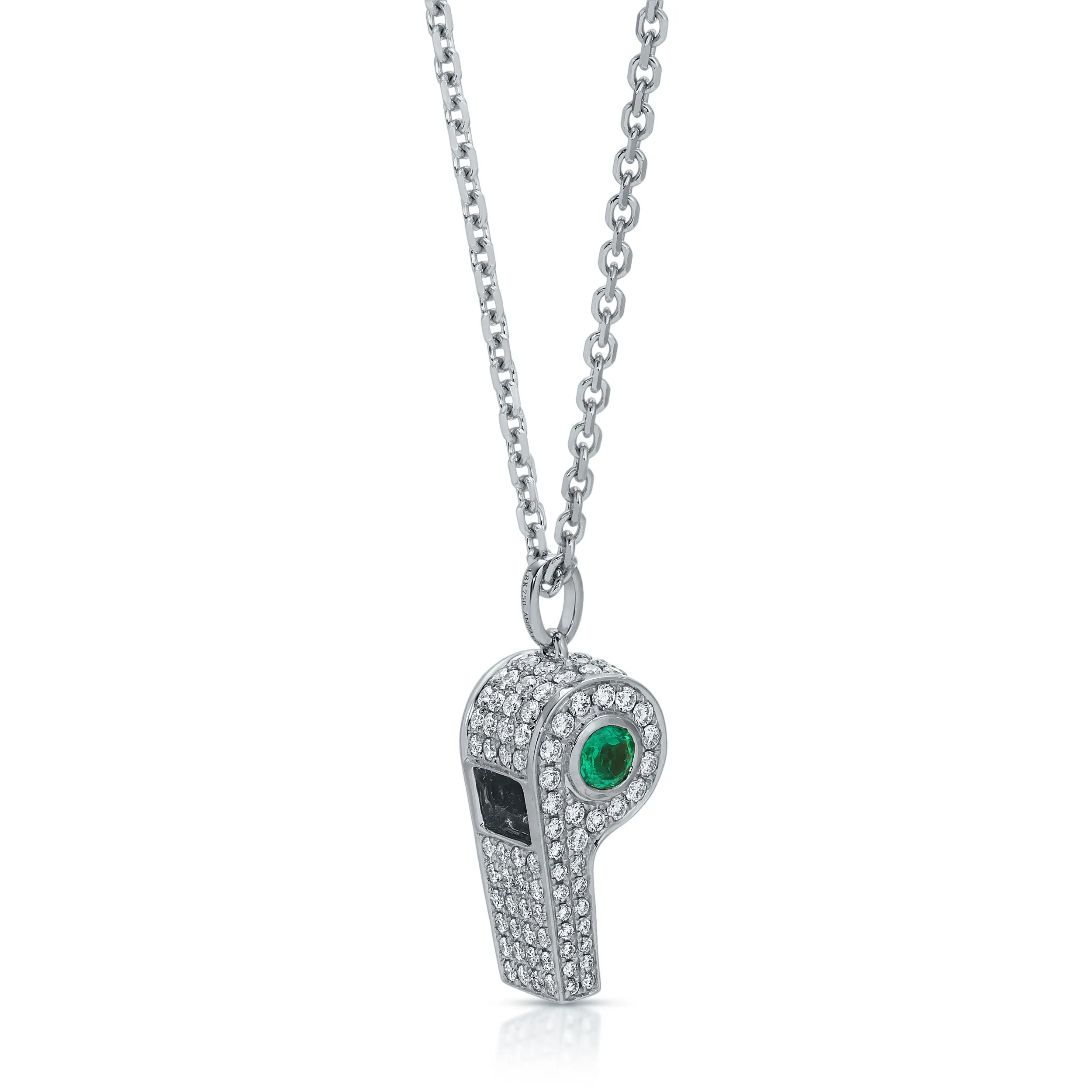PAVE DIAMOND BABY WHISTLE WITH ROUND COLOMBIAN EMERALD Anita Ko