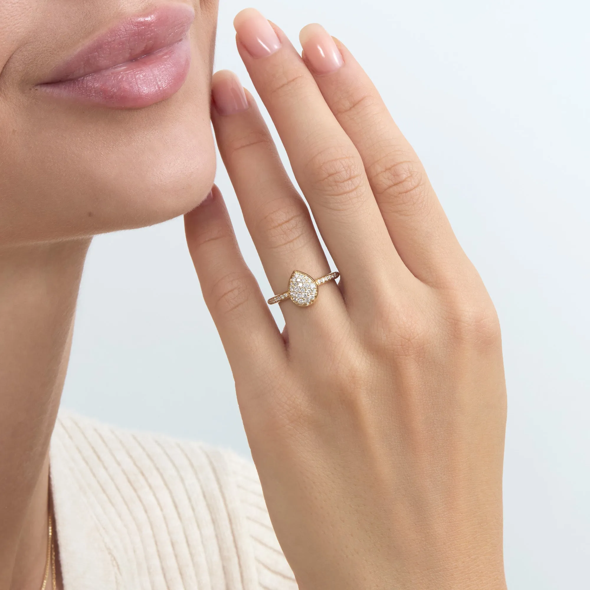Pave Diamond Pear Engagement Ring, Lydia SARAHELISE